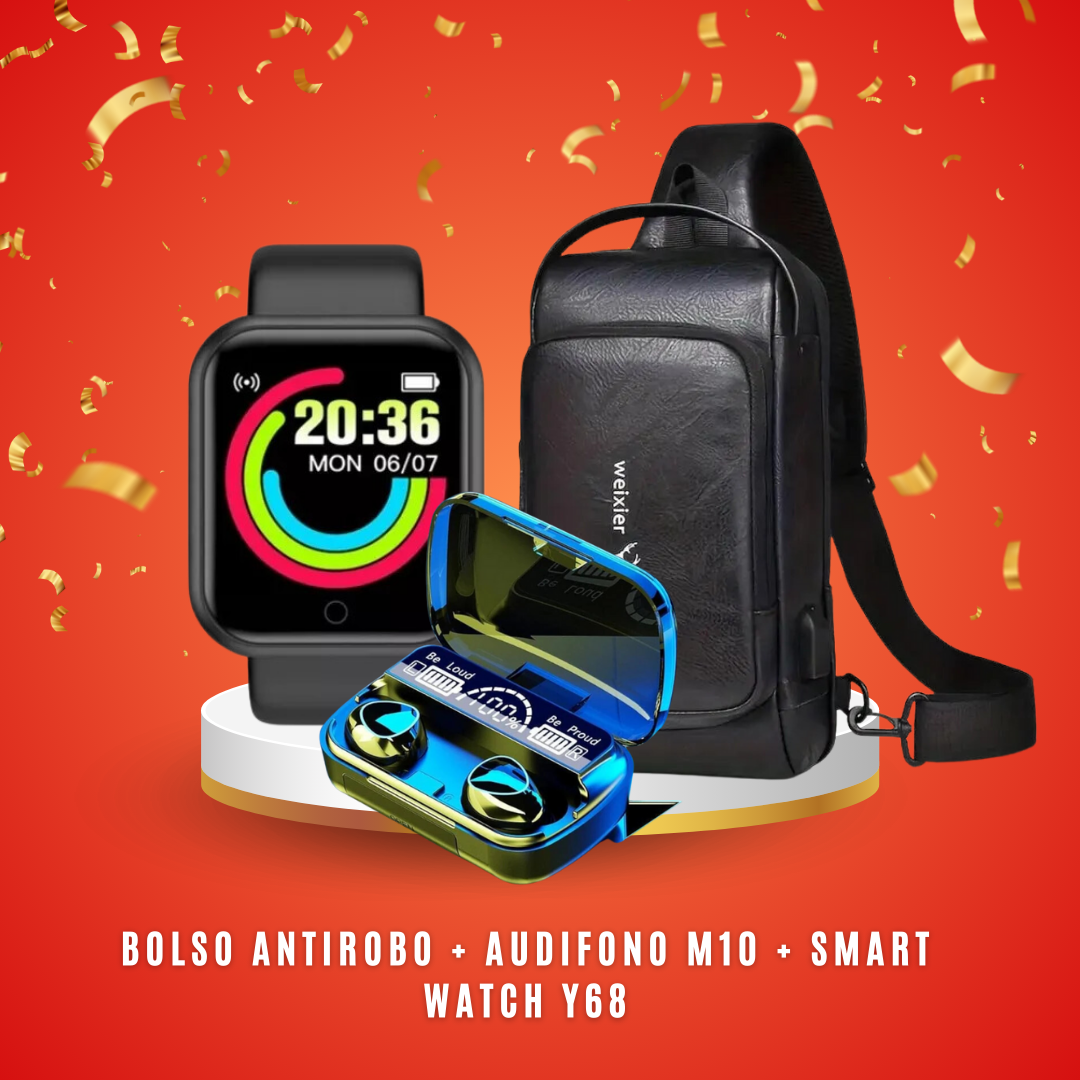 BOLSO ANTIROBO + SMART WATCH Y68 + M10 - Pago Contraentrega y Envio Gratis
