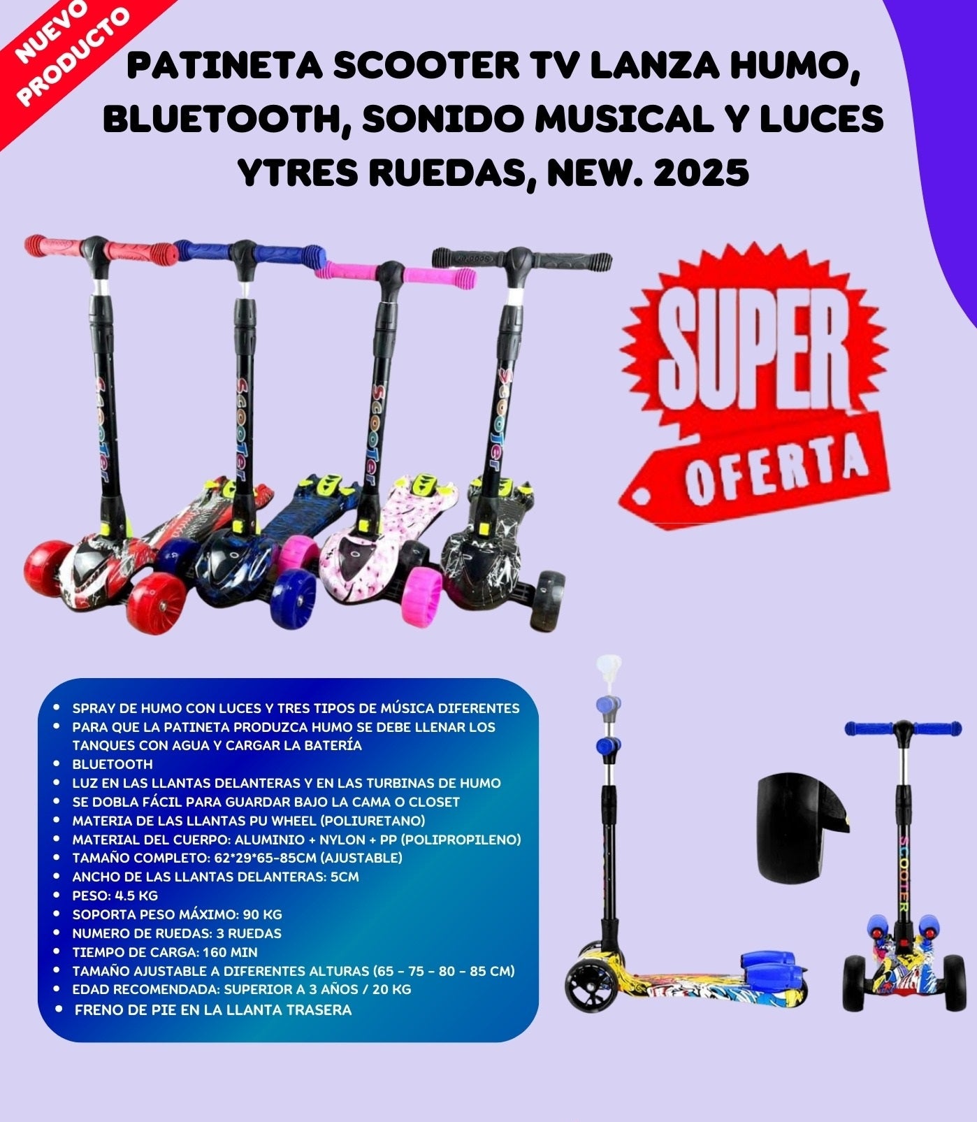 Patineta Scooter con Humo- Pago Contraentrega y Envío gratis